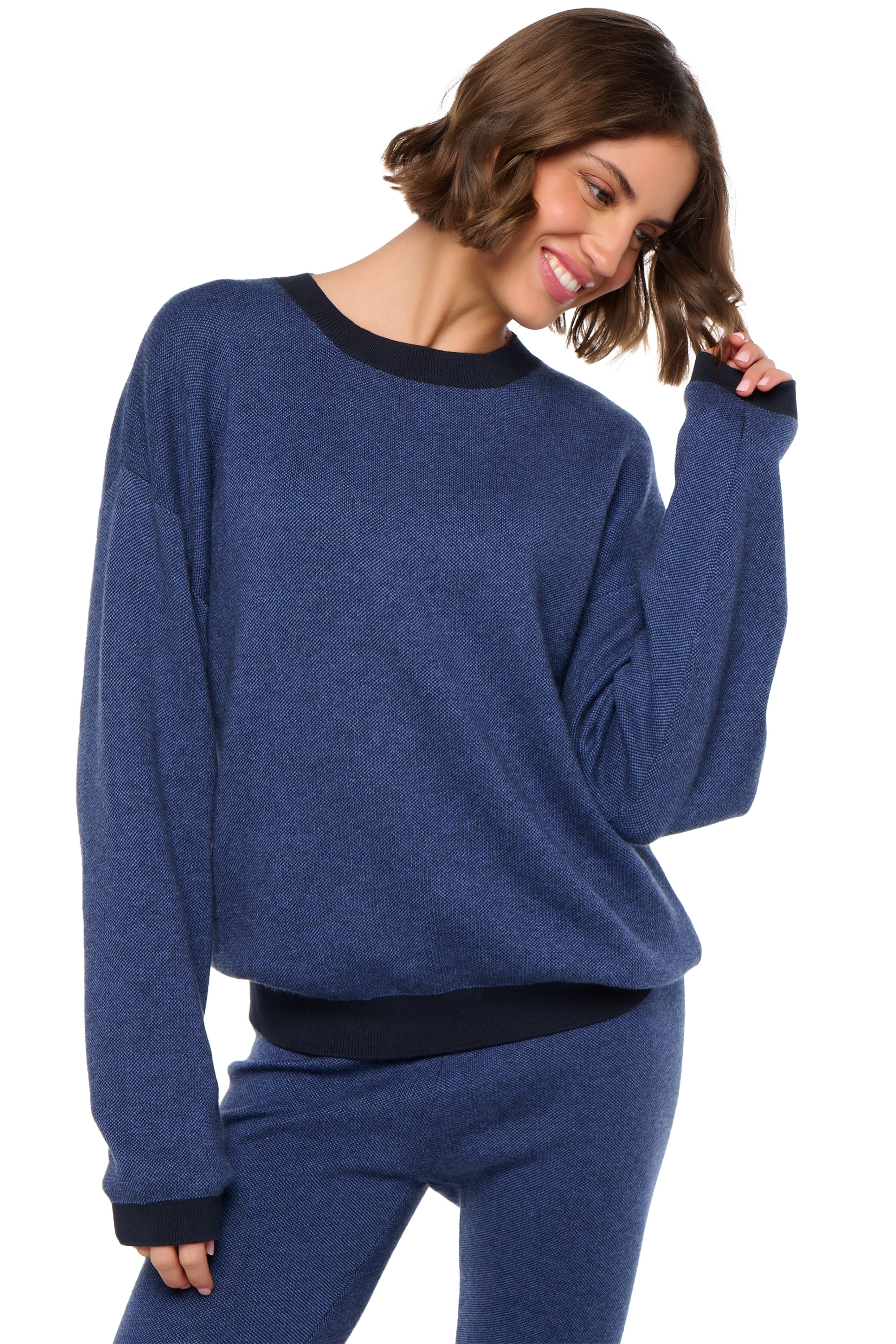 Cachemire et Coton pull femme col rond stormie bleu navy l